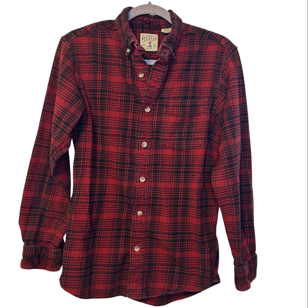 Redhead  100% Cotton Red Plaid Flannel Long Sleeve Mens Size Small
